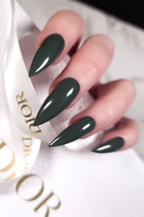 Muted olive gray green glossy stiletto nails Green nails for Christmas Green Nails For Christmas, Green Stiletto Nails, Olive Juice, Olive Grove, Nails Green, Stiletto Nails, Green Nails, Gray Green, Christmas Nails