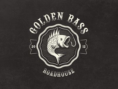 Golden Bass Roadhouse - Fantasy Vintage Logo Fantasy Vintage, Logos Vintage, Vintage Hotel, Logo Retro, Hotel Logo, Pet Logo Design, Retro Logos, Vintage Logo Design, Logo Vintage