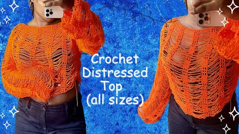 A crochet oversized sweater Distressed Crochet Sweater, Yarn Bag Tutorial, Crochet Sweater Tutorial, Crochet Distressed, Crochet Summer Cardigan, Distressed Crochet, Sweater Tutorial, Crop Top Pattern, Crochet Crop Top Pattern