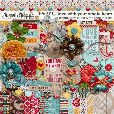 Life 101-February Love With Your Whole Heart by Meghan Mullens and Jadyday Studio Free Digital Scrapbooking Kits, Gingerbread Lady, All Falls Down, Scrapbook Collection, Colouring Printables, Free Digital Scrapbooking, Scrapbook Kit, Whole Heart, Digi Scrap