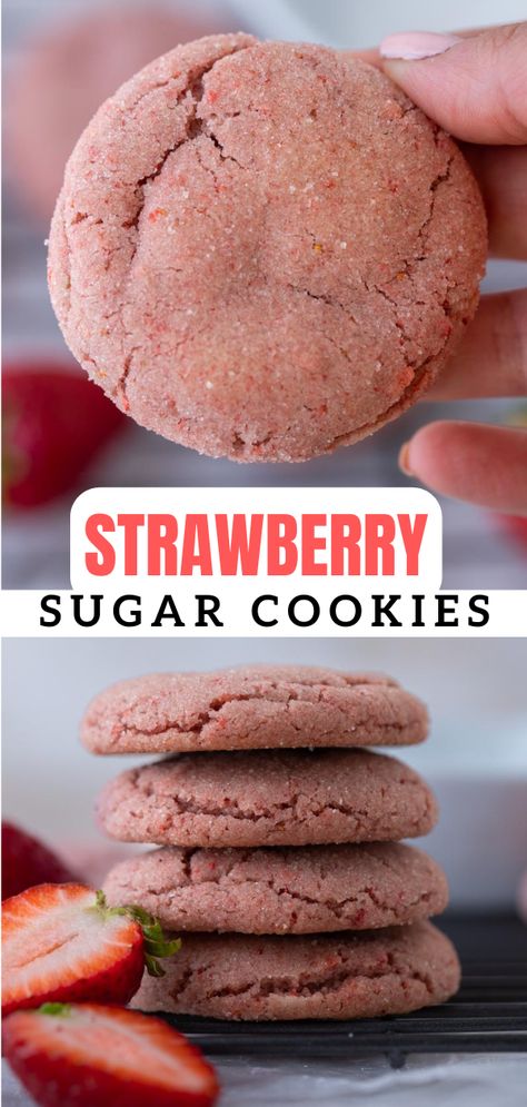 Strawberry Sugar Cookie Recipe, Lifestyle Of A Foodie, Strawberry Sugar Cookies, Strawberry Sugar, Strawberry Powder, Too Much Sugar, Eating Too Much, Chewy Sugar Cookies, Strawberry Cookies