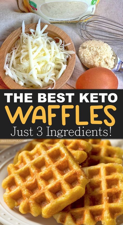 Easy Keto Waffle Recipe (A.K.A. Chaffles) made with almond flour, cheese and an egg. Just 3 ingredients! A super quick and easy keto breakfast idea. Low carb, keto friendly, grain free, gluten free and delicious! The best recipe I've found so far. Keto Waffle Recipe, Easy Keto Breakfast, Keto Waffles, Waffles Easy, Waffle Recipe, Simple Keto, Breakfast Waffles, Eating Eggs, Recetas Keto