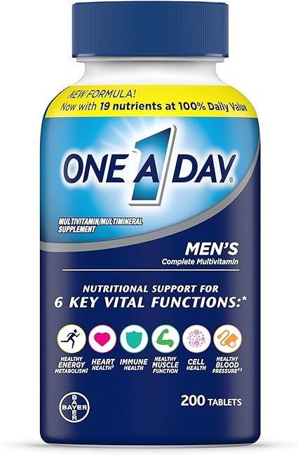 Amazon.com: One A Day Men’s Multivitamin, Supplement Tablet with Vitamin A, Vitamin C, Vitamin D, Vitamin E and Zinc for Immune Health Support, B12, Calcium & more, 200 count (Packaging May Vary), pack of 1 : Health & Household Multivitamin Tablets, D Vitamin, Best Multivitamin, Multivitamin Supplements, Men's Vitamins, C Vitamin, Healthy Blood Pressure, Pantothenic Acid, Optimum Nutrition