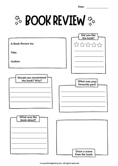 book reviews template for kids Reading Journal Questions, Ideas For Book Review, Book Review Worksheet, Book Worksheet, Book Sharing Ideas, Finished Book Template, Writing Reviews, Book Journaling Template, Reading Questions For Kids