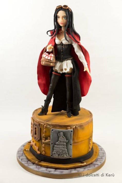 Little Red Riding Hood and the Wolf steampunk Steampunk Cake, Modelling Chocolate, Angel Cake, Fondant Figures, Sugar Art, Edible Art, Little Red Riding Hood, The Wolf, Red Riding Hood