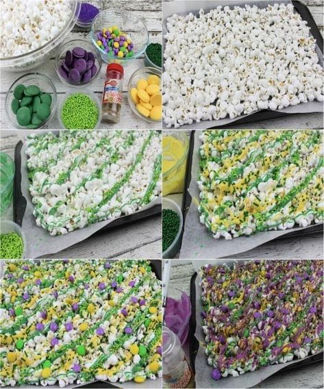 Mardi Gras Snacks, Mardi Gras Appetizers, Mardi Gras Party Food, Mardi Gras Desserts, Cake Popcorn, Mardi Gras Party Decorations, Madi Gras, Popcorn Cake, Mardi Gras Centerpieces