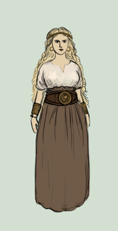 From about 600 years bc. She wears a shirt and a skirt with a large belt. Northern Europe by Tadarida.deviantart.com on @DeviantArt Ancient Scandinavian Clothing, Tadarida Deviantart, Mythology Party, Snow Castle, European Girl, Aged Clothing, Fashion Timeline, Large Belt, Celtic Woman