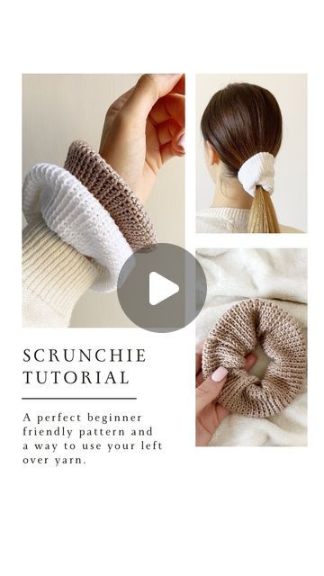 B I A N C A | Design, Create & Wear on Instagram: "Crochet Scrunchie Tutorial 🧶💕

This is a perfect beginner friendly pattern, it doesn’t take long and it’s a way to use left over yarn 😀

For one scrunchie I used:

🔸20g cotton yarn weight 2
🔸A 3.5 hook
🔸A simple elastic band 

Can’t wait to see your works 🤩 
I made them in neutral colours because I love neutral and they perfectly match with all my outfits but you can spread your creativity and make them colourful 🫶🏻

#crochet #crochetpattern #crochetscrunchie #scrunchies #handmade #häkeln #crocheting #tutorial #howto #crochettutorial #uncinetto #crochetlover #crochetersofinstagram" Simple Crochet Scrunchie, Crochet Trinkets, Crocheting Tutorial, Stitch Videos, Scrunchie Tutorial, Left Handed Crochet, Crochet Scrunchie, Learn Crochet, Crochet Stitches Video