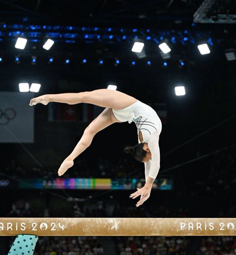 Gymnast On Beam, Olympic Gymnastics Aesthetic, Suni Lee Paris, Vipsania Sickle, Gymnastic Aesthetic, Gymnast Aesthetic, Poppy Core, Olympics Aesthetic, Dance Acrobatics