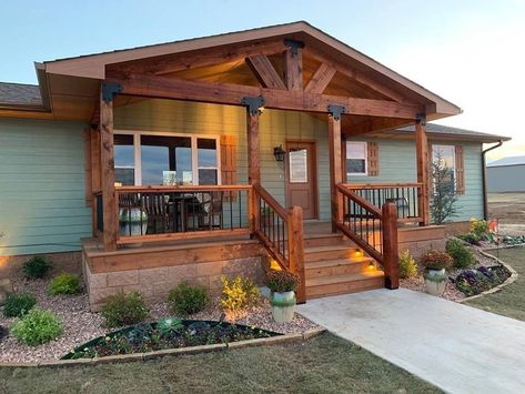 Cedar Porch, Manufactured Home Porch, Mobile Home Front Porch, Mobile Home Exteriors, House Front Porch, Porch Remodel, Porch Uk, Front Porch Design, Mobile Home Porch