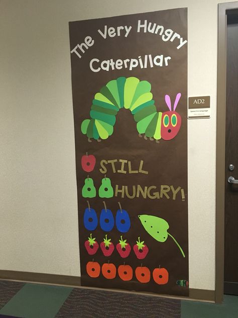 Preschool Hungry Caterpillar, Birthday Boards Classroom Preschool, Caterpillar Bulletin Board, Breakfast Thanksgiving, Spring Door Decorations, Caterpillar Nursery, Hungry Caterpillar First Birthday, Hungry Caterpillar Classroom, Hungry Caterpillar Nursery