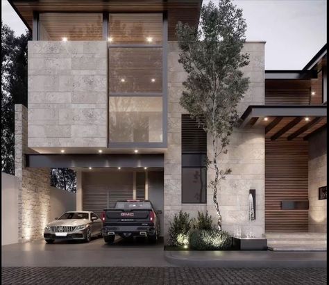 Small Modern Contemporary House Design, Industrial Modern House Design, Villa Exterior Design Modern, Modern Contemporary Exterior Design, Modern Industrial House Exterior, Fachada Industrial, Modern Contemporary House Exterior, Boundary Wall Designs, Villa Facade Design