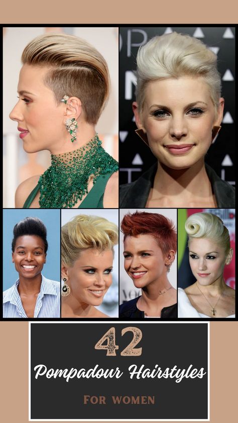 Pompadour Hairstyles Pompadore Women Short, Short Pompadour For Women, Short Hair Pompadour Women, Pomade For Women Hairstyles, Female Pompadour Short, Women’s Pompadour, How To Style A Pompadour For Women, Short Hair Quiff Women, Women Pompadour Haircut