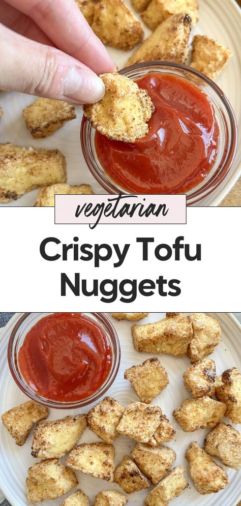 These crispy tofu nuggets made in the air fryer are a perfect vegan and vegetarian option for a high protein snack or meal. Enjoy these crispy tofu chicken nuggets, a delicious twist on traditional nuggets. It's one of the best tofu nuggets recipes—easy, crisp, and delicious. Try these tofu nuggets in the air fryer for a quick and healthy option. Tofu Chicken Nuggets, Air Fryer Tofu, Best Tofu, High Protein Recipes Dinner, Tofu Nuggets, Tofu Chicken, High Protein Snack, High Protein Dinner, Quick Salads