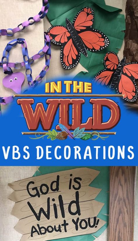 In The Wild VBS (Jungle/Safari Themed) Decoration Ideas - Clumsy Crafter Vbs Wild Life From Grow Kids 2023, Safari Craft Ideas, Wild Live Vbs Decorations, Wildlive Vbs Crafts, Wilderness Vbs Decorations, Vbs Themes 2024, Creation Vbs Decorations, The Great Jungle Journey Vbs 2024 Crafts, Jungle Vbs Crafts