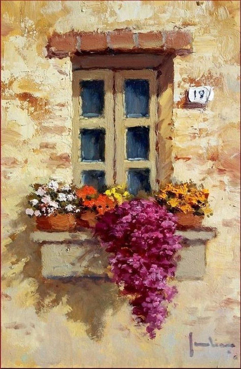 Romantic Window, Window With Flowers, Painting Romantic, Lukisan Lanskap, Painting Of Flowers, 수채화 그림, Simple Acrylic Paintings, Lukisan Cat Air, Painting Painting