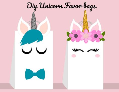 Unicorn DIY Favor Bag Template Unicorn Party Bags Printable | Etsy Diy Gift Bag, Unicorn Party Bags, Nice Cakes, Unicorn Diy, 7th Birthday Party Ideas, Favour Bags, Bag Template, Birthday Card Craft, Easy Cake Decorating