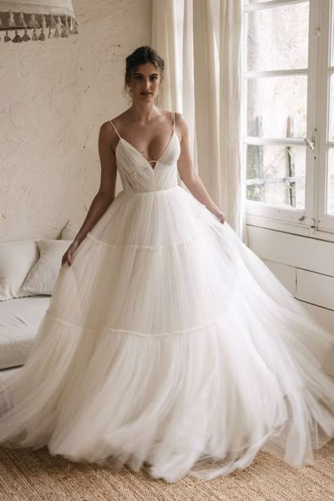 Alena Leena wedding dresses in Utah Simple A Line Tulle Wedding Dress, A Line Tool Wedding Dress, Plain Tulle Wedding Dress, Tulle Ballgown Wedding, Light Wedding Dress Flowy, Simple Flowy Wedding Dress, Simple Tulle Wedding Dress, Tiered Skirt Wedding Dress, A Line Tulle Wedding Dress