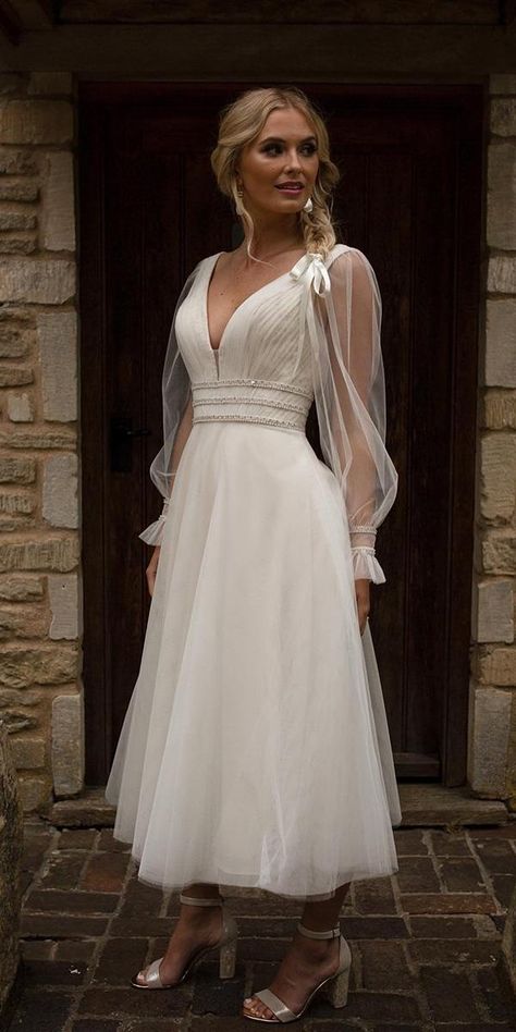 30 Incredible Tea Length Wedding Dresses Wedding Dress Over 40, Tea Length Wedding Dresses, Lace Tea Length Dress, 2nd Wedding Dresses, Wedding Gown Styles, Tea Length Wedding, Wedding Dress Guide, Dress Guide, Country Wedding Dresses