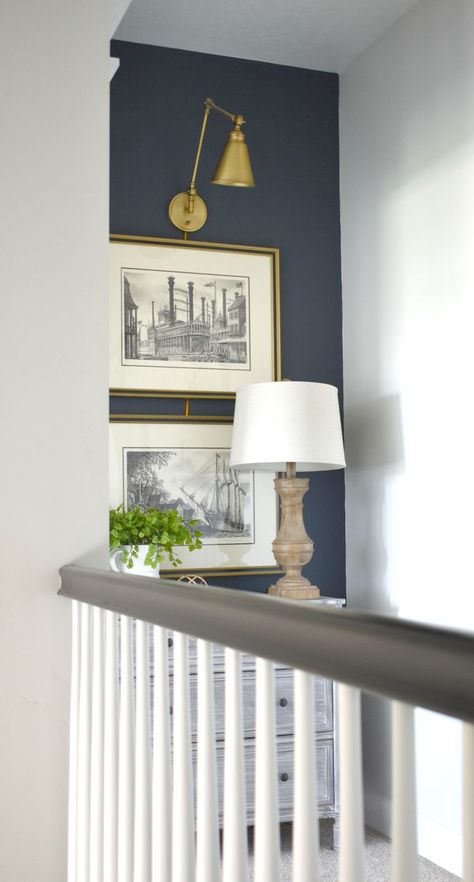 Navy Blue Accent Wall Navy Wall Accent, Accent Wall Treatments, Blue Accent Wall Office, Light Blue Accent Wall, Blue Accents Bedroom, Accent Wall Office, Navy Blue Accent Wall, Blue Feature Wall, Blue Accent Wall