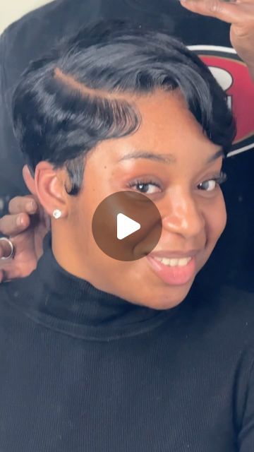 Pixie cut on Instagram: "Closure pixie cut wig" Pixie With Long Sides, Pixie Haircut Wig, Growing Out A Pixie Cut Stages, Pixie Cut Side Part, Short Pixie Cut Black Women, 90s Pixie Cut Black Women, Pixie Cuts For Black Women, Curled Pixie Cut, Curled Pixie