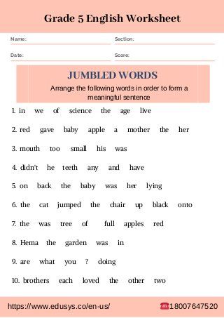 English grammar worksheet for 5th grade students 5th Grade Grammar, Word Jumble, Free English Worksheets, English Grammar Test, Jumbled Words, 5th Grade Worksheets, Ela Worksheets, English Grammar Exercises, English Grammar For Kids