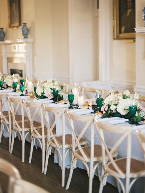 Traditional Wedding at SC Society Hall in Charleston, South Carolina | Curated Events Charleston | PartySlate Blue Table Runners, Outdoor Rehearsal Dinner, Baby Shower Venues, Birthday Venues, Blue Table Runner, Tapered Candles, Outdoor Baby Shower, Holiday Dinner Party, Party Trends