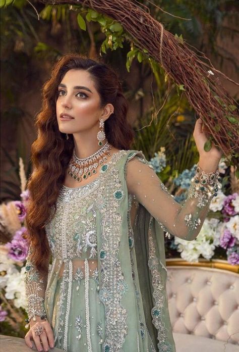 Open Gown Style, Front Open Gown, Pakistani Lehenga, Raw Silk Lehenga, Beautiful Bridal Dresses, Maya Ali, Asian Designers, Designer Lehenga Choli, Silk Lehenga