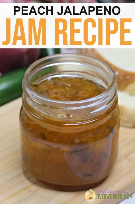 This Peach Jalapeno Jam recipe is the best ever! Learn how to make Instant Pot peach jam with peppers with your summer peaches. Peach Pepper Jam Recipe Canning, Instant Pot Peach Jam, Jalapeno Jam Recipe, Peach Jalapeno Jam, Pretty Jars, Easy Jam Recipe, Jalapeno Jam, Jalapeno Recipes, Country Recipes