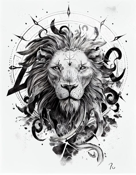 Leo Sketch Zodiac, Leo Zodiac Tattoo Design, Lion Tattoo Drawing Sketches, Leo Tattoo For Men Zodiac, Leo Zodiac Art Tattoo Ideas, Leo Tattoo Men, Lion Zodiac Tattoo, Zodiac Leo Tattoo, Leo Sun Tattoo