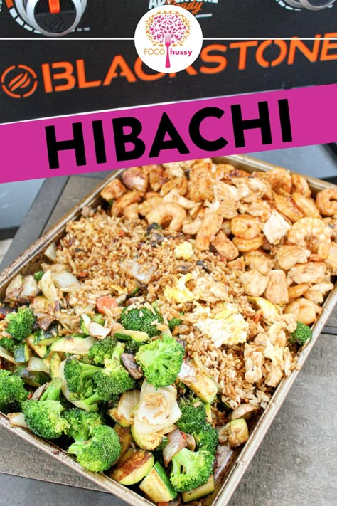 Hibachi on the Blackstone Fried Rice Teriyaki, Teriyaki Veggies, Hibachi Shrimp, Delicious Fried Rice, Hibachi Fried Rice, Hibachi Recipes, Hibachi Chicken, Blackstone Recipes, Riced Veggies