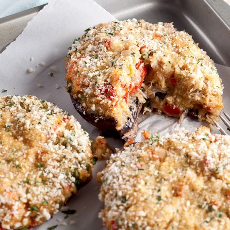 Seafood Stuffed Mushrooms, Mushrooms Stuffed, Louisiana Kitchen, Louisiana Crawfish, Stuffed Portobello, Baked Mushrooms, Stuffed Mushroom, Appetizers For A Crowd, Lobster Meat