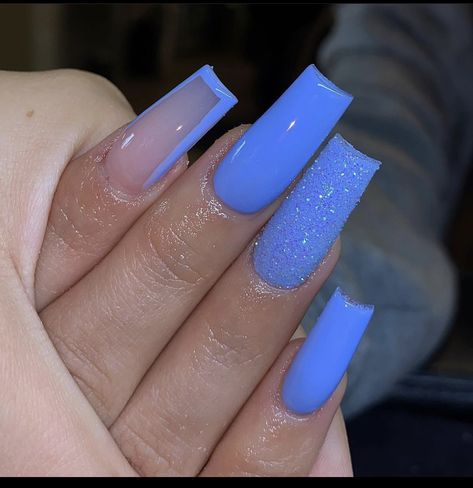 Pic from @ nailsby.tatem Nails With Blue Glitter, Blue Tip Nails, Nails With Blue, Nails Coffin Short, Tapered Square Nails, Purple Acrylic Nails, Acrylic Toe Nails, Blue Acrylic Nails, Colored Acrylic Nails