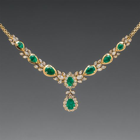 Emerald Jewelry Necklace Gold, Vintage Emerald Necklace, Emerald Jewelry Necklace, Emerald Necklaces, Emerald And Diamond Necklace, Gold Jewelry Simple Necklace, Diamond Pendants, Fancy Necklace, Gold Bride Jewelry