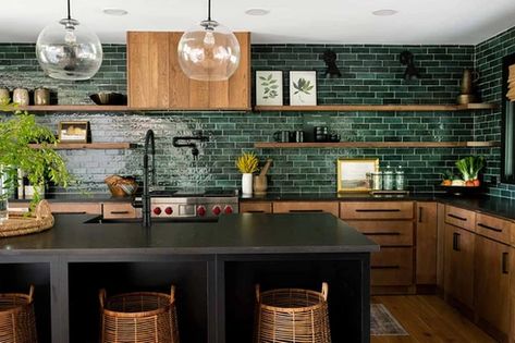 Green Kitchen Backsplash, What Is Interior Design, Green Backsplash, Smart Tiles, Glazed Ceramic Tile, Interior Design Work, Green Tile, Green Kitchen, Updated Kitchen