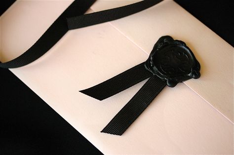 DJ-Combination of modern design and traditional style Black Wedding Invitations, Black Invitation, Pink Envelopes, Invitation Inspiration, Wax Stamp, Wax Seal Stamp, Wedding Stationary, Wax Seal, Black Ribbon