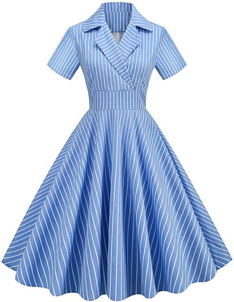 Nihsatin Womens Vintage 1950s Retro Rockabilly Swing Cocktail Dresses with Belt : Clothing, Shoes & Jewelry Vintage Outfits For Women, Blue And Yellow Dress, Vintage Wedding Party, Vintage 1950s Dress, Dress With Short Sleeves, Vintage 1950s Dresses, Vestidos Vintage, 1950s Dress, Blue Midi Dress