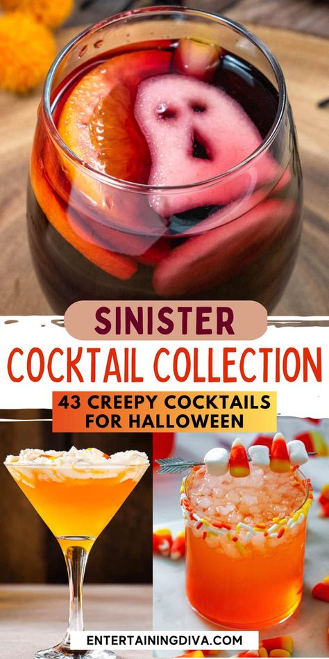 46 Of The Best Spooky Halloween Cocktails | Party Cocktails Halloween Prosecco Cocktails, Fun Halloween Cocktails, Bourbon Halloween Cocktail, Halloween Coctails Ideas Easy, Halloween Theme Cocktails, Halloween Cocktail Ideas, Halloween Pitcher Cocktails, Spooky Cocktails Halloween Party, Drinks For Halloween Party