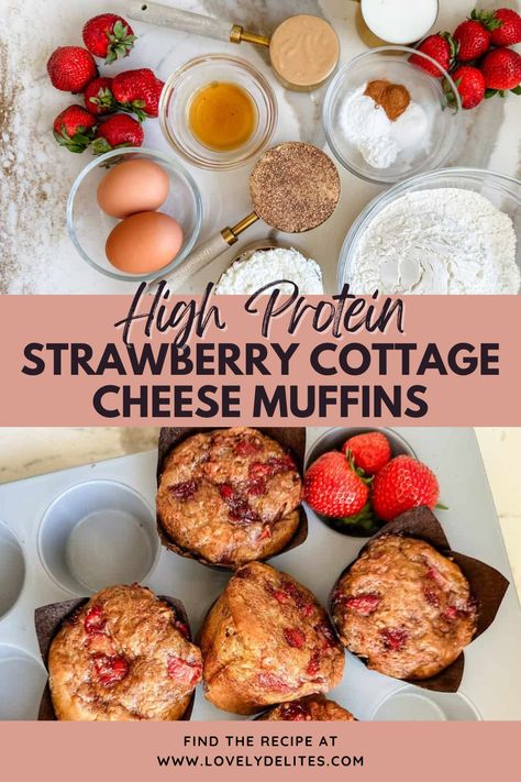 Try these strawberry cottage cheese muffins. Looking for high protein breakfast ideas? These Strawberry Cottage Cheese Muffins are high in protein, moist, and perfect for busy weekday mornings. Made with no refined sugar, they are protein packed on-the-go breakfast or snack idea for busy and healthy lifestyles. Cottage Cheese Strawberry Muffins, Protein Muffins Cottage Cheese, Strawberry Cottage Cheese Muffins, Cottage Cheese Breakfast Muffins, Protein Quick Breakfast, Cottage Cheese Muffins Healthy, Wrestling Meals, Cottage Cheese Breakfast Ideas, High Protein Breakfast Muffins