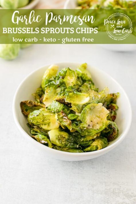 Low Carb Crunchy Snacks, Parmesan Brussels Sprouts, Brussel Sprout Chips, Peace Love And Low Carb, Low Carb Gluten Free Recipes, Creamy Dill Sauce, Gluten Free Sides, Low Carb Snack, Sprout Recipes