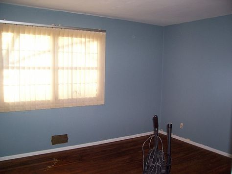 Sherwin Williams Leisure Blue Pictures Of Rooms, Sherwin Williams, Wall Colors, House Painting, Man Cave, Cribs, Blinds, New Homes, Light Blue