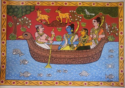 Cheriyal painting Ramayan scene. A3 size 300gsm paper, acrylic colours Phad Painting, Rajasthani Painting, Gond Painting, Pichwai Paintings, Tanjore Painting, Madhubani Art, Indian Folk Art, Africa Art, Madhubani Painting