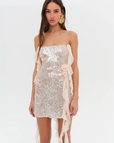 BRIDES: this dress is for you!!! It’s perfect for your bachelorette, bridal shower, or engagement party. 🤍 TAP TO SHOP. Sequin Mini Dresses, White Sequin Dress Short, Nude Sequin Dress, Bridal Era, Modern Mermaid, Rush Outfits, Sparkly Mini Dress, Summer Waves, Wedding Reception Dress