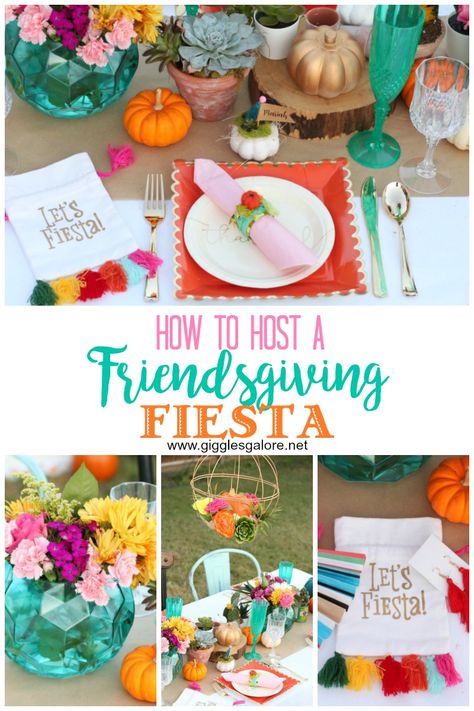 How to host a Friendsgiving fiesta this Thanksgviving! #fun365 #friendsgiving #thanksgiving #partyideas #party #gigglesgalore #gigglegaloreentertaining Thanksgiving Taco Party, Friendsgiving Taco Bar, Holiday Fiesta Party, Taco Friendsgiving, Mexican Thanksgiving Decorations, Fall Fiesta Party, Large Friendsgiving, Friendsgiving With Kids, Mexican Friendsgiving