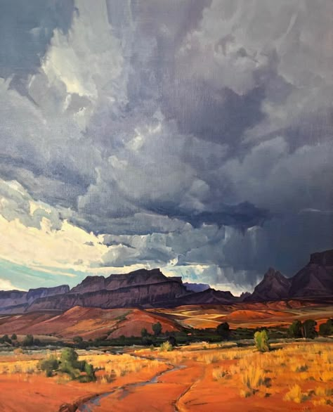 Cloud Scape Painting, Sun Photos, New Mexico Art, Cloud Paintings, Sky Island, Western Artwork, Western Landscape, Cloud Art, Desert Painting