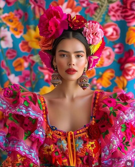 Mexican Makeup, Outfit Mexicano, Mexico Fashion, A Peaceful Place, Mexican Culture Art, Mexican Fashion, Peaceful Place, My Roots, Mexican Party