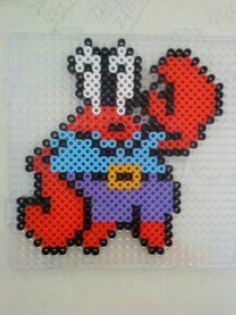 Mr Krabs Perler Beads, Minecraft Pattern, Modele Pixel Art, Perler Creations, Mr Krabs, Fuse Bead Patterns, Fusion Beads, Diy Perler Bead Crafts, Hama Beads Patterns