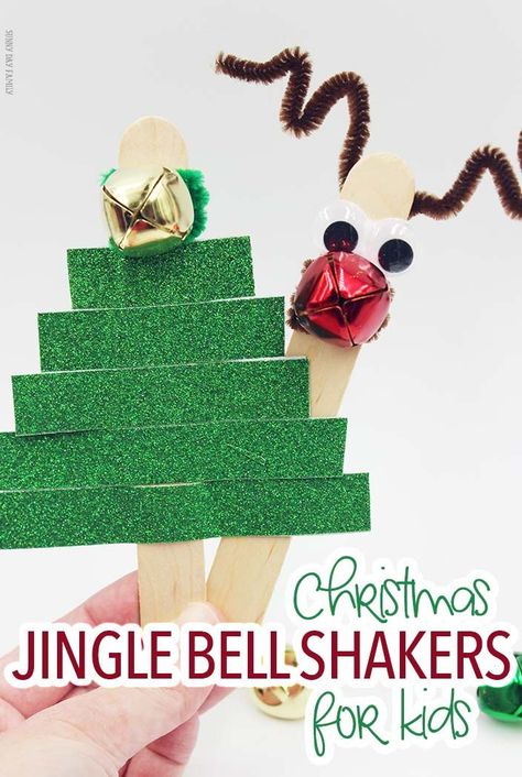 Make Rudolph & Christmas Tree jingle bell sticks for tons of Christmas music fun! These easy Christmas crafts are perfect for preschool, Christmas caroling, or just for fun. Super cute and anyone can make them! Bell Crafts For Kids, Rudolph Christmas Tree, Bell Crafts, Jingle Bell Crafts, Christmas Caroling, Rudolph Christmas, Classroom Christmas, Christmas Program, Music Crafts