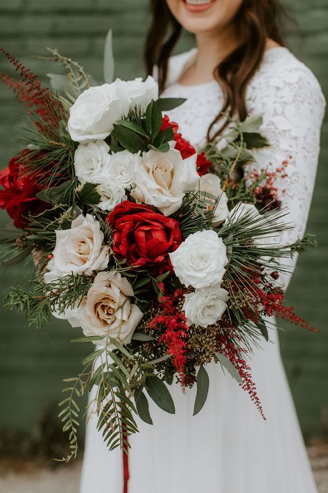 See a glimpse of Hannah and Hayden’s Winter Wedding at The Ivy House below! We can’t wait to celebrate Hannah and Hayden on a larger scale this coming December! Wedding Bouquet | Bridal Bouquet | Winter Bouquet | Winter Florals | Elevate Events December Bridal Bouquet, December Wedding Flowers Bridal Bouquets, December Bouquet, Bridal Bouquet Christmas, December Bride, December Wedding Bouquet, Winter Wedding With Poinsettias, Christmas Wedding Florals, December Flowers