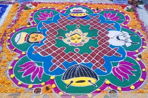 Rangoli For Competition, Pongal Rangoli, Rangoli Designs For Competition, Rangoli Designs Photos, Rangoli Designs Latest, Simple Rangoli Designs Images, Muggulu Design, Special Rangoli, New Rangoli Designs